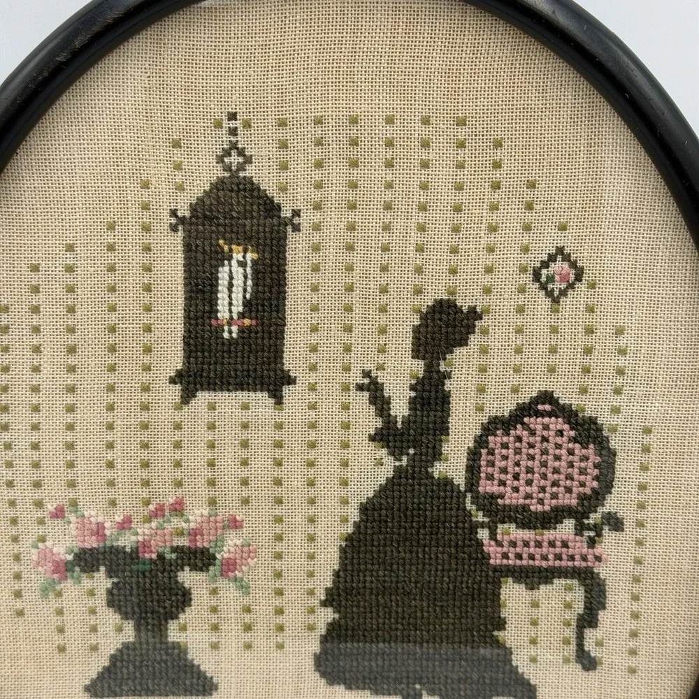 Vintage Victorian Cross-Stitch Silhouette Framed Wall Art